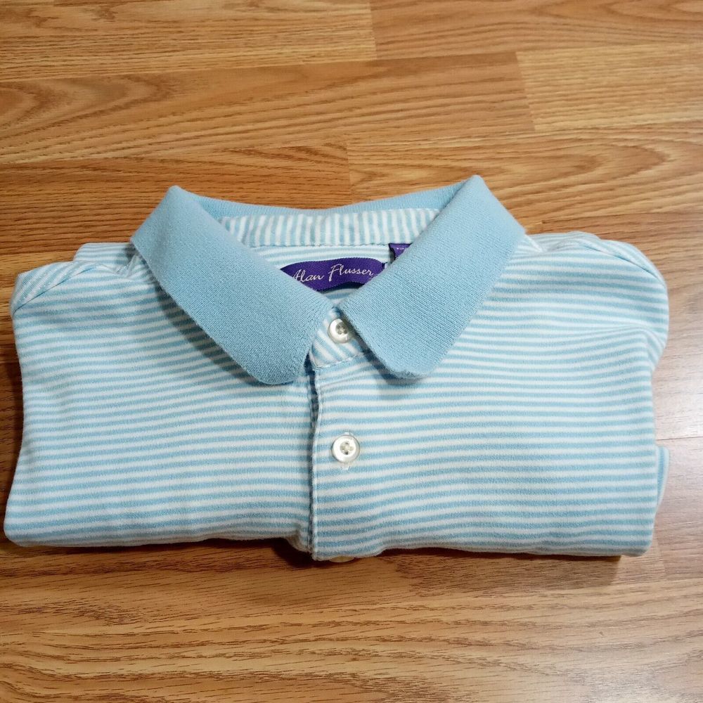 Alan Flusser Shirt Mens Sz L Polo Pima Cotton Soft Striped Short Sleeve - Picture 3 of 10